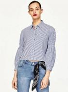 Oasap Striped Long Sleeve High-low Button Down Blouse