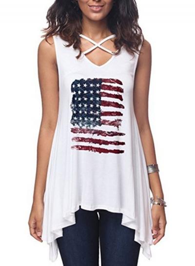 Oasap Casual Irregular Loose Sleeveless Criss Cross V Neck Tank