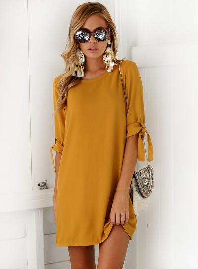 Oasap Solid Round Neck Half Sleeve Mini Pullover Dress