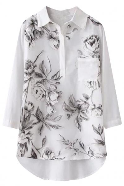 Oasap Demure Floral Paneled High-low Long Blouse