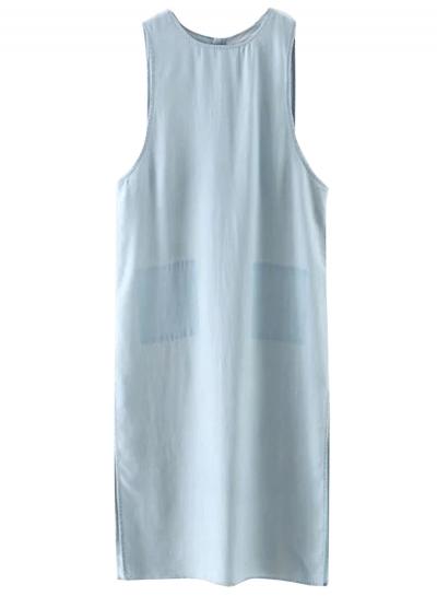 Oasap Women's Casual Sleeveless Side Slit Denim Midi Dress