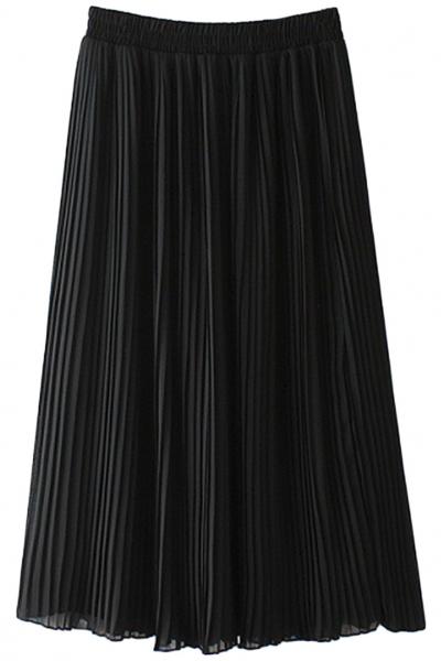 Oasap Solid Color Ruffled Chiffon Midi Skirt