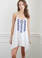Oasap Spaghetti Strap Scoop Neck Floral Embroidery Dress With Tassel