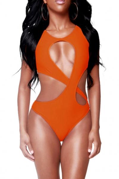 Oasap Orange Hollow-out Cross Back One-piece Swimsuit