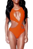 Oasap Orange Hollow-out Cross Back One-piece Swimsuit