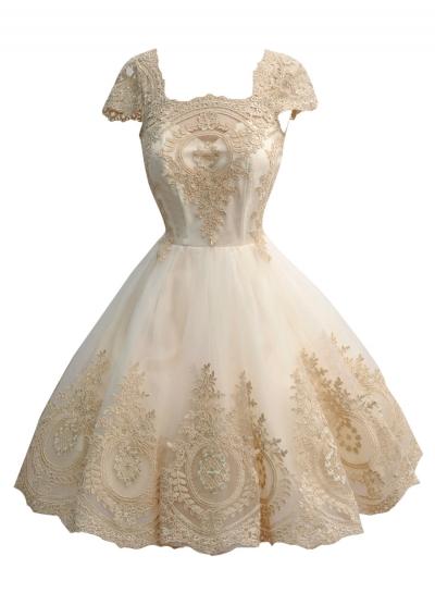 Oasap Women's Vintage Cap Sleeve Lace Patchwork Wedding Dress