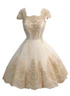 Oasap Women's Vintage Cap Sleeve Lace Patchwork Wedding Dress