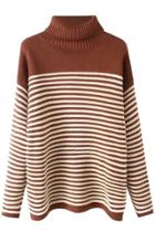Oasap Fashion Striped Knit Turtleneck Long Sleeve Pullover Sweater