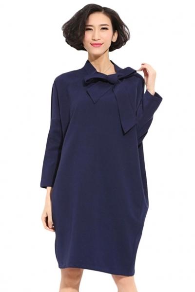Oasap Bowknot Trim Batwing Cocoon Dress