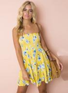 Oasap Fashion Sexy Casual Floral Printed Chest Wrapped Women Flounce Mini Dress
