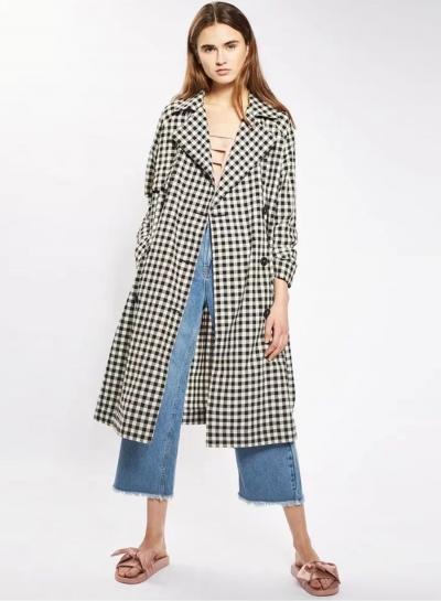 Oasap Turn-down Collar Long Sleeve Double Breasted Plaid Coat