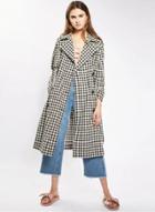 Oasap Turn-down Collar Long Sleeve Double Breasted Plaid Coat