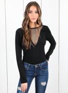 Oasap Fashion Backless Long Sleeve Mesh Panel Slim Fit Tee