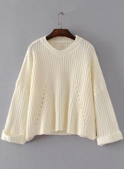 Oasap Hollow Out Ripped Long Sleeve Pullover Sweater