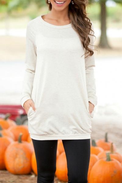 Oasap Chic Simple Color Patch Pocket Sweatshirt