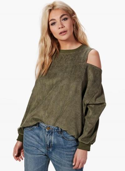 Oasap Round Neck Long Sleeve Off Shoulder Sweatshirt