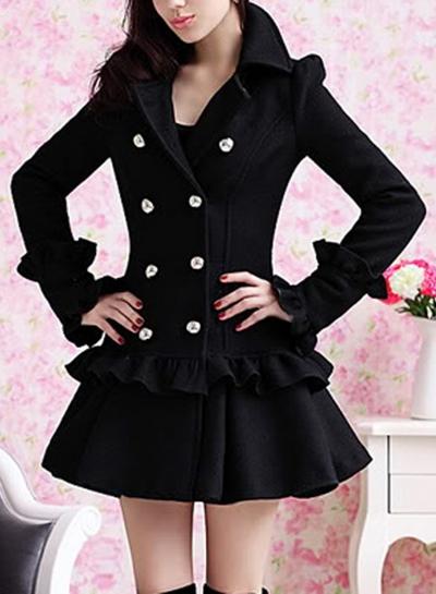 Oasap Turn Down Collar Long Sleeve Double Breasted Slim Fit Coat