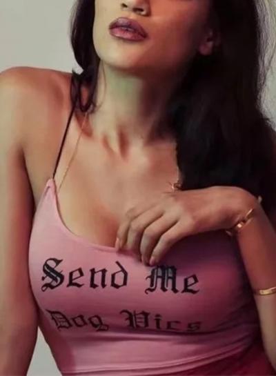 Oasap Fashion Spaghetti Strap Letter Printed Slim Fit Tank