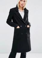Oasap Turn-down Collar Double Breasted Solid Color Woolen Coat