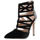 Oasap Pointed Toe Hollow Out Snakeskin Stiletto Sandals