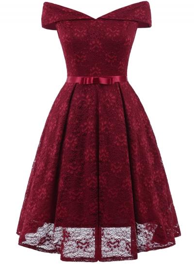 Oasap Slash Neck Bow Lace Midi Dress