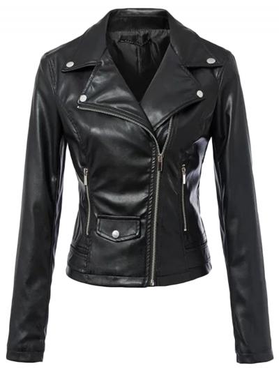 Oasap Solid Zipper Motocycle Biker Slim Short Pu Jacket