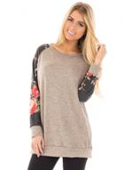 Oasap Floral Print Long Sleeve Round Neck Sweatshirt
