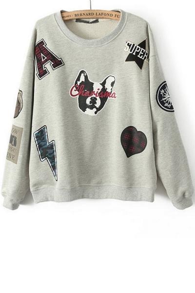 Oasap Dog Embroidered Sweatshirt
