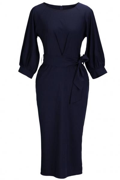 Oasap Chic Lantern Sleeve Belted Slim Fit Midi Dress