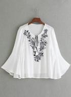 Oasap Pullover Flounce Sleeve Floral Embroidery Blouses