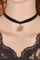 Oasap Faux Suede String Cut-out Mouth Shape Necklace