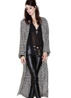 Oasap Women's Multicolor Houndstooth Lapel Front Longline Coat