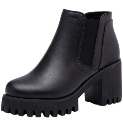 Oasap Women's Fashion Side Elastic Chunky Heels Platform Ankle Boots