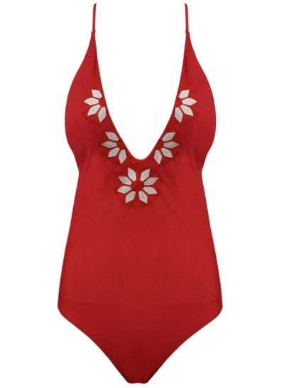 Oasap Women's One Piece Deep V Neck Back Criss Cross Swimwear