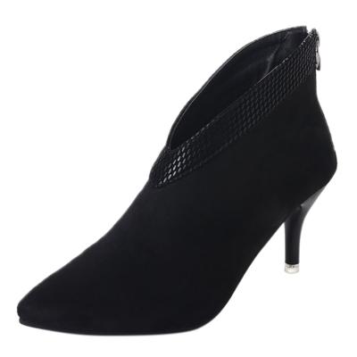 Oasap Stiletto Heels Rhinestone Solid Color Pointed Toe Ankle Boots