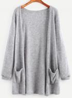 Oasap Solid Long Sleeve Open Front Knit Cardigan With Pocket