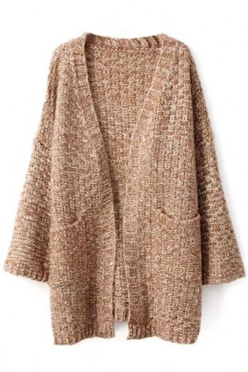 Oasap Thermal Solid Open Front Splits Side Knit Cardigan