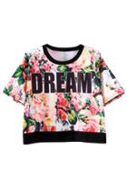 Oasap Modern Letter Graphic Floral Printed Loose Crop Top