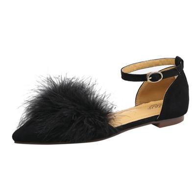 Oasap Pointed Toe Ankle Strap Feather Flat Shoes