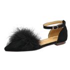 Oasap Pointed Toe Ankle Strap Feather Flat Shoes