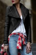 Oasap Chic Faux Leather Oversized Lapel Zippered Moto Jacket
