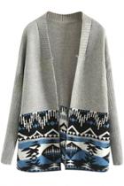 Oasap National Wind Printing Open Front Cardigan