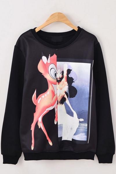 Oasap Cartoon Paneled Fleece Sweatshirt