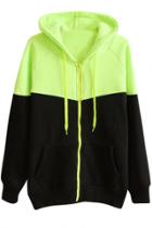 Oasap Color Block Zipper Fly Drawstring Hoodie