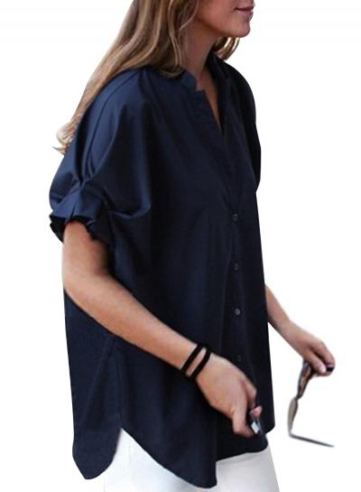 Oasap Fashion Casual Solid Short Sleeve Lace-up V Neck Button Down Shirt