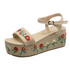 Oasap Open Toe Floral Embroidery Wedge Heels Sandals