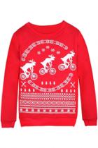 Oasap Christmas Fair Isle Print Round Neck Pullover Sweatshirt