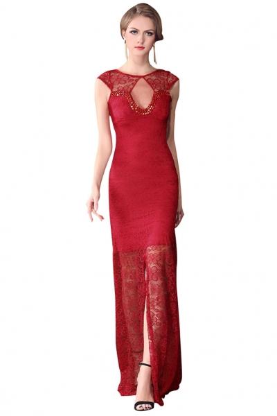 Oasap Elegant Maxi Rhinestones Cuotout Backless Lace Dress