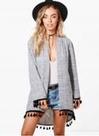 Oasap Open Front Long Sleeve Coat With Tassel