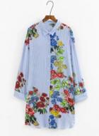 Oasap Turn Down Collar Long Sleeve Floral Printed Shirts